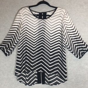I Z BUYER Semi-Sheer Comfy Oversized Relaxed Fit Chevron Banded Puff Sleeves